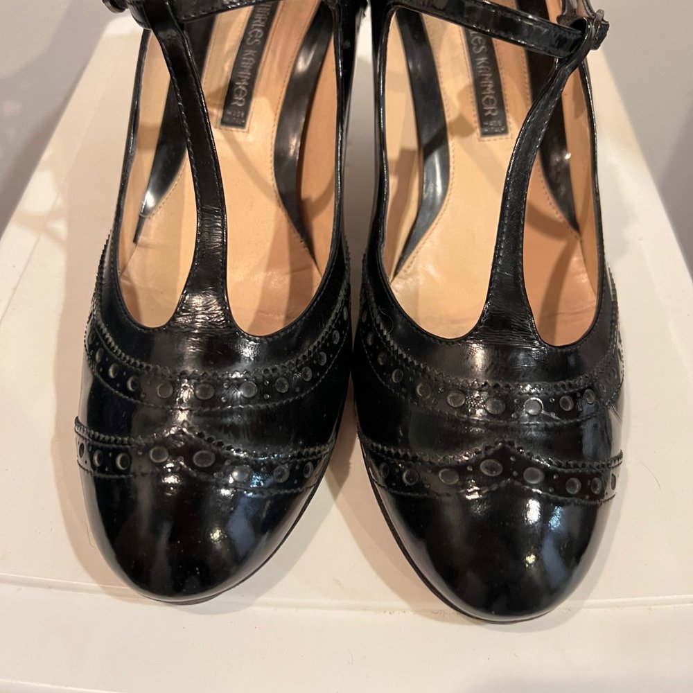 Black Leather T-Strap Heels